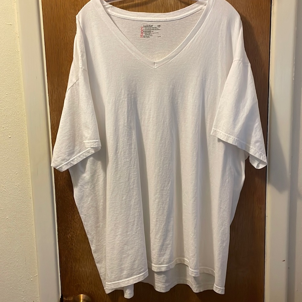 Hanes Comfort Soft All White V Neck Tee Sz 3X Unisex
